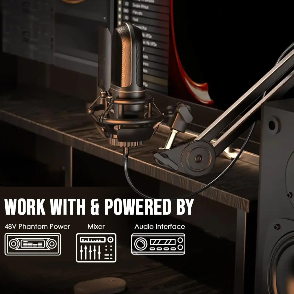 میکروفون کاندنسر کاردیوئید Fifine K726 با خروجی XLR، لرزه‌گیر، پاپ فیلتر و کاهش نویز برای ضبط استودیویی حرفه‌ای، بازی، استریم و پادکست.