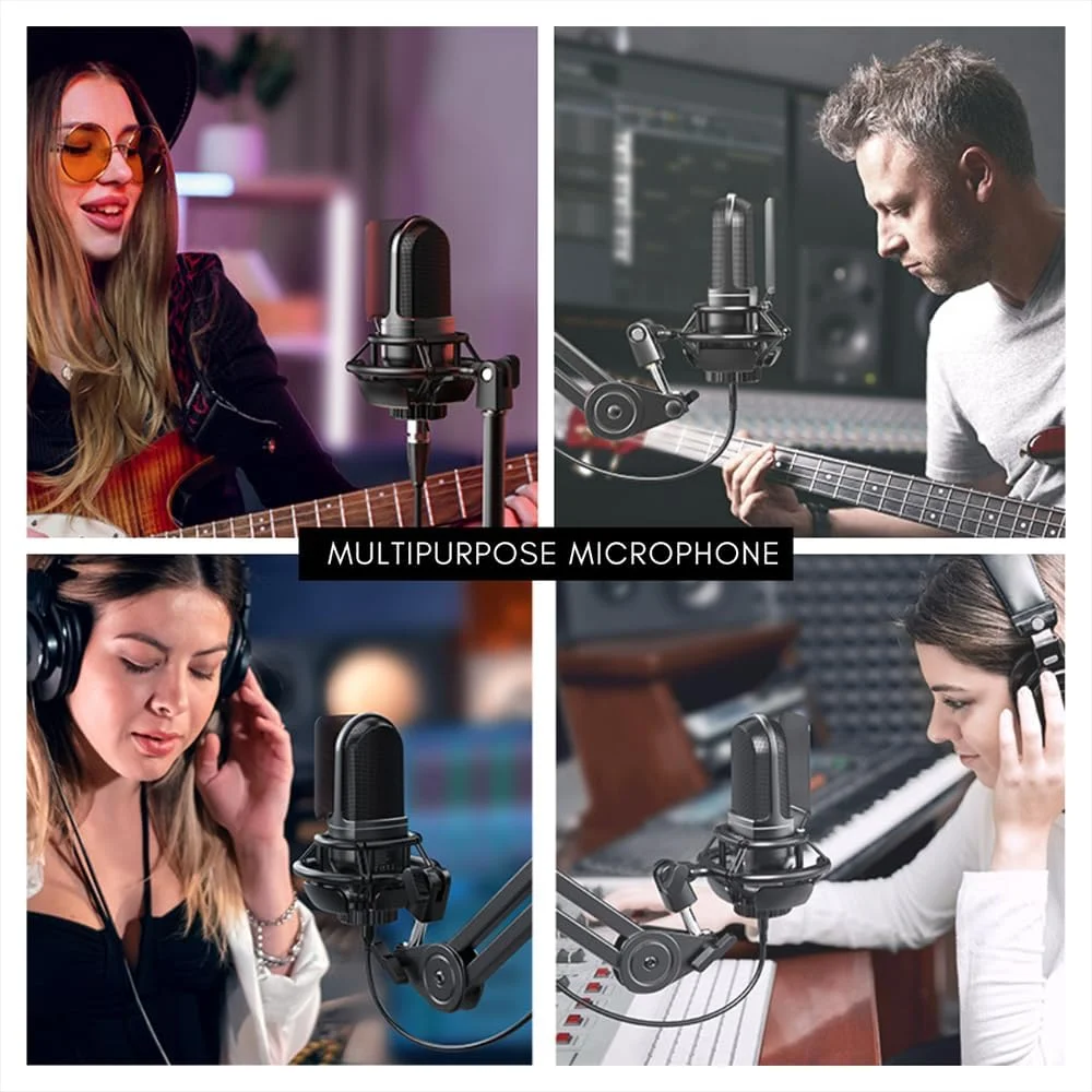 میکروفون کاندنسر کاردیوئید Fifine K726 با خروجی XLR، لرزه‌گیر، پاپ فیلتر و کاهش نویز برای ضبط استودیویی حرفه‌ای، بازی، استریم و پادکست.
