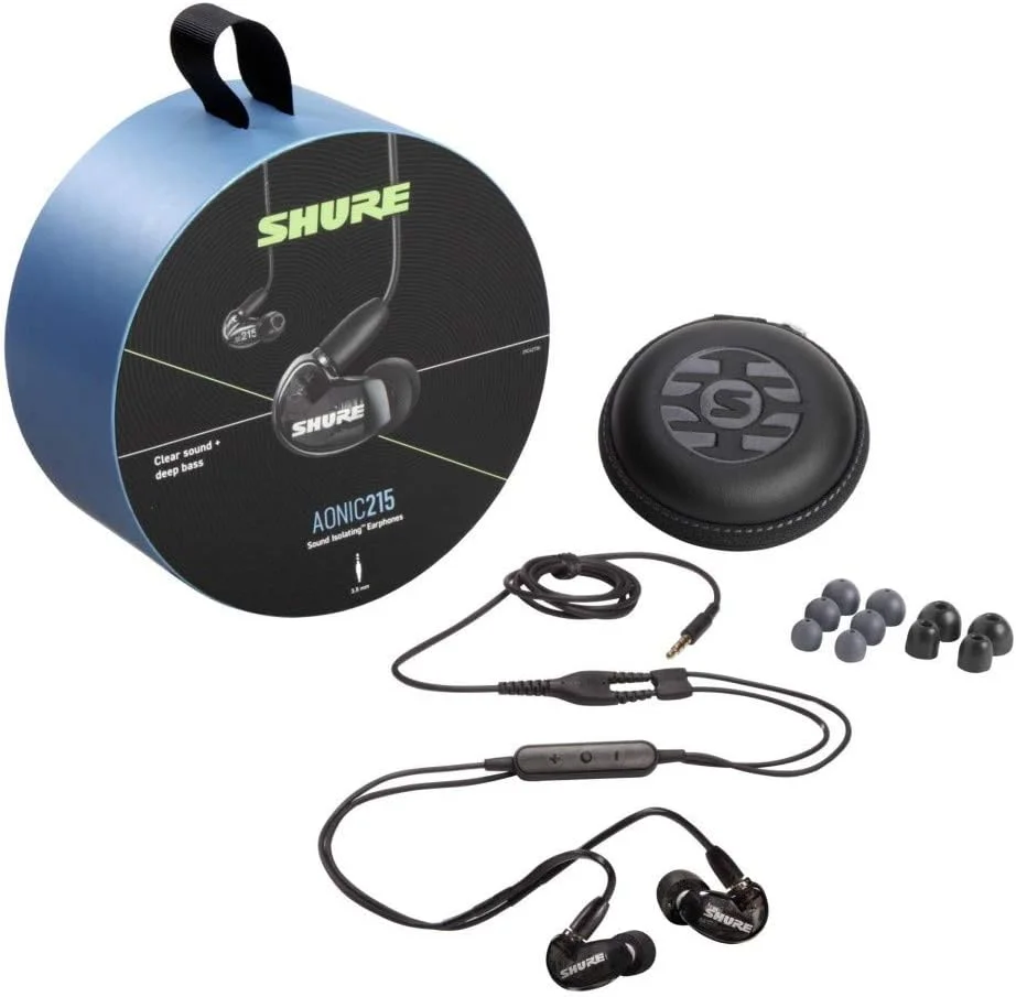 هدفون سیمی عایق صدای Shure Aonic 215، کاهش نویز، بیس عمیق با کیفیت استودیو، میکروفون یکپارچه و تناسب راحت روی گوش، مشکی هدفون سیمی عایق صدای Shure Aonic 215، کاهش نویز، بیس عمیق با کیفیت استودیو، میکروفون یکپارچه و تناسب راحت روی گوش، مشکی