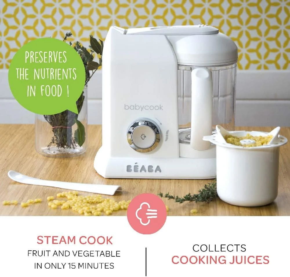 Béaba BEABA - Babycook Solo - دستگاه غذاساز کودک - 4 در 1: پردازشگر غذای کودک، مخلوط کن و پزنده - پخت و پز بخارپز نرم - سریع - تنوع غذایی برای کودک شما - سفید/نقره ای Béaba BEABA - Babycook Solo - دستگاه غذاساز کودک - 4 در 1: پردازشگر غذای کودک، مخلوط کن و پزنده - پخت و پز بخارپز نرم - سریع - تنوع غذایی برای کودک شما - سفید/نقره ای