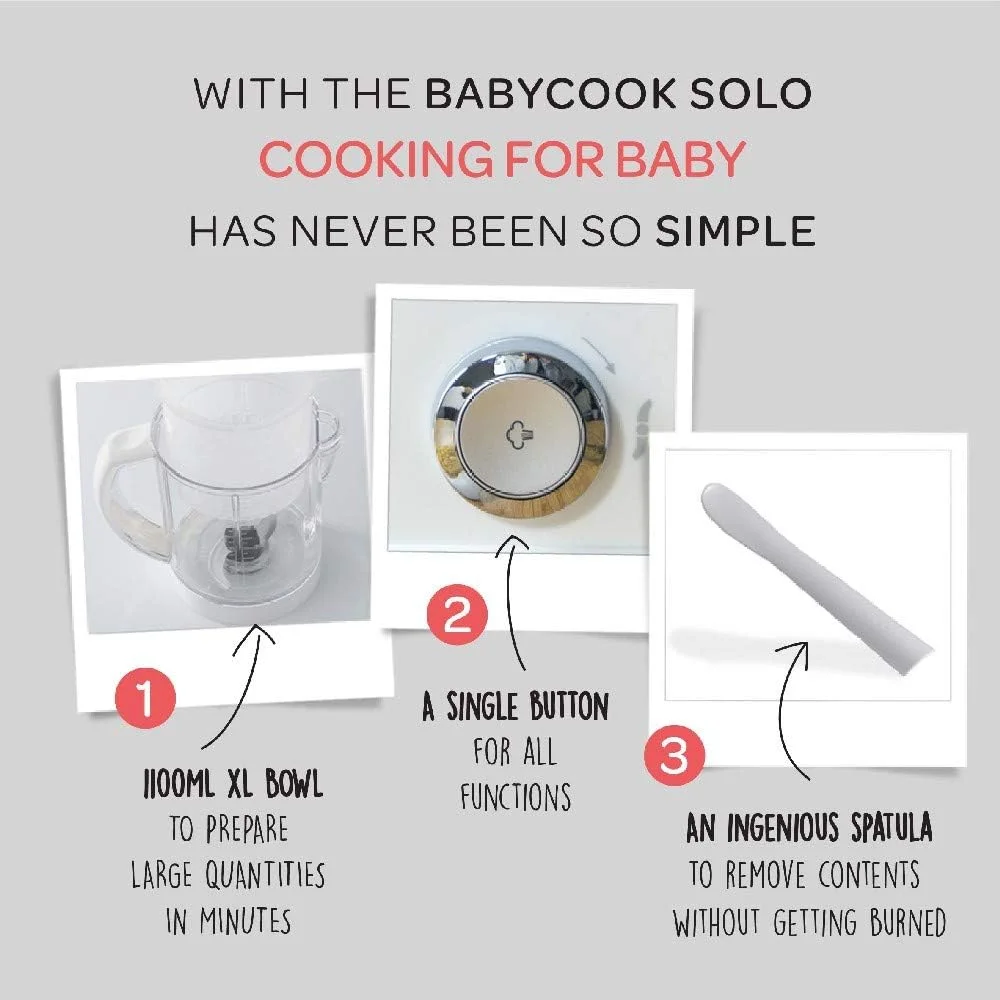 Béaba BEABA - Babycook Solo - دستگاه غذاساز کودک - 4 در 1: پردازشگر غذای کودک، مخلوط کن و پزنده - پخت و پز بخارپز نرم - سریع - تنوع غذایی برای کودک شما - سفید/نقره ای Béaba BEABA - Babycook Solo - دستگاه غذاساز کودک - 4 در 1: پردازشگر غذای کودک، مخلوط کن و پزنده - پخت و پز بخارپز نرم - سریع - تنوع غذایی برای کودک شما - سفید/نقره ای