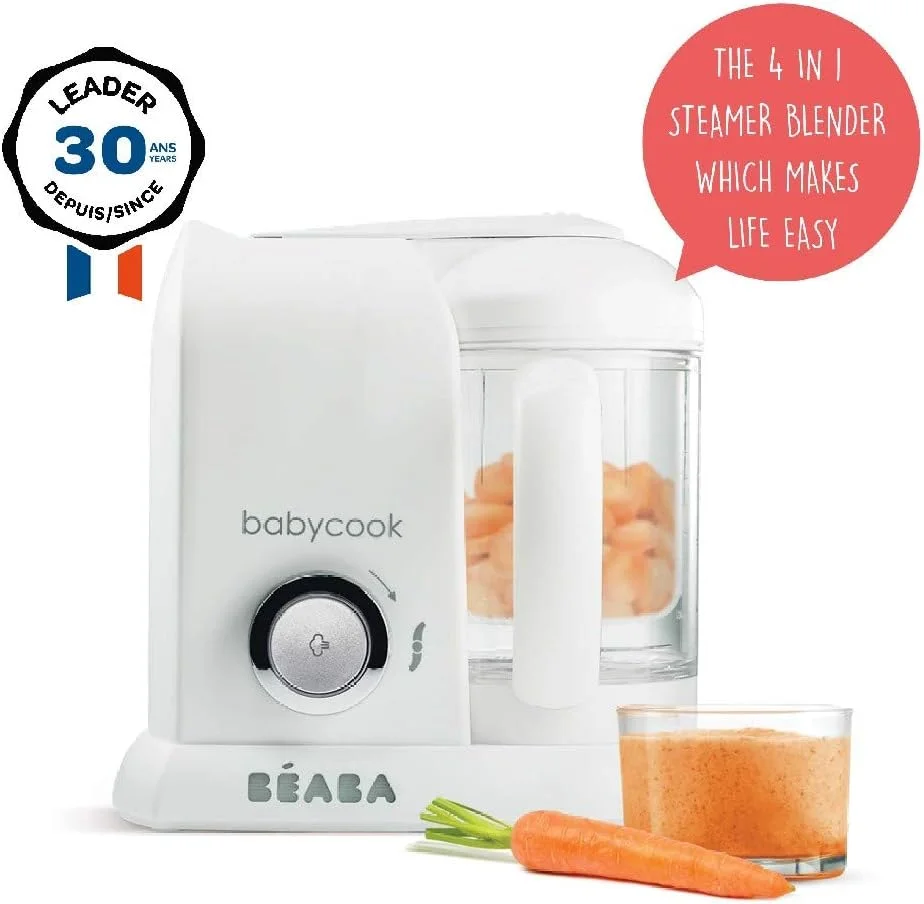 Béaba BEABA - Babycook Solo - دستگاه غذاساز کودک - 4 در 1: پردازشگر غذای کودک، مخلوط کن و پزنده - پخت و پز بخارپز نرم - سریع - تنوع غذایی برای کودک شما - سفید/نقره ای Béaba BEABA - Babycook Solo - دستگاه غذاساز کودک - 4 در 1: پردازشگر غذای کودک، مخلوط کن و پزنده - پخت و پز بخارپز نرم - سریع - تنوع غذایی برای کودک شما - سفید/نقره ای