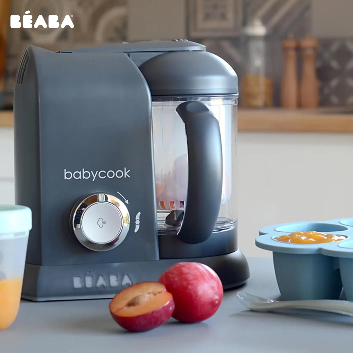 بیبا BEABA - Babycook Solo - دستگاه غذاساز کودک - 4 در 1: پردازنده غذای کودک، مخلوط کن و پزنده - پخت بخارپز نرم - سریع - تنوع غذایی برای کودک شما - خاکستری تیره