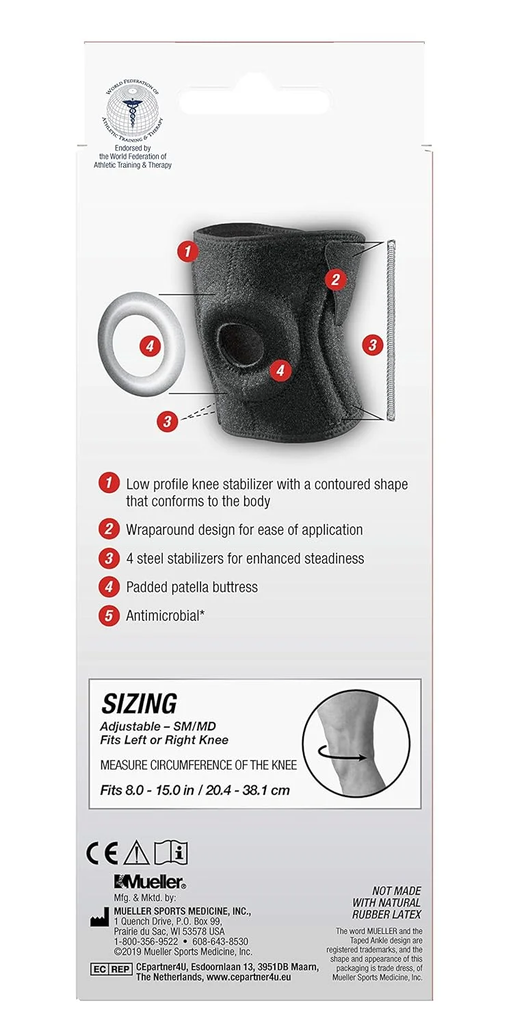 زانوبند طبی قابل تنظیم پریمیوم مولر با پشتیبانی پددار، مناسب برای مردان و زنان، مشکی، سایز S/M
