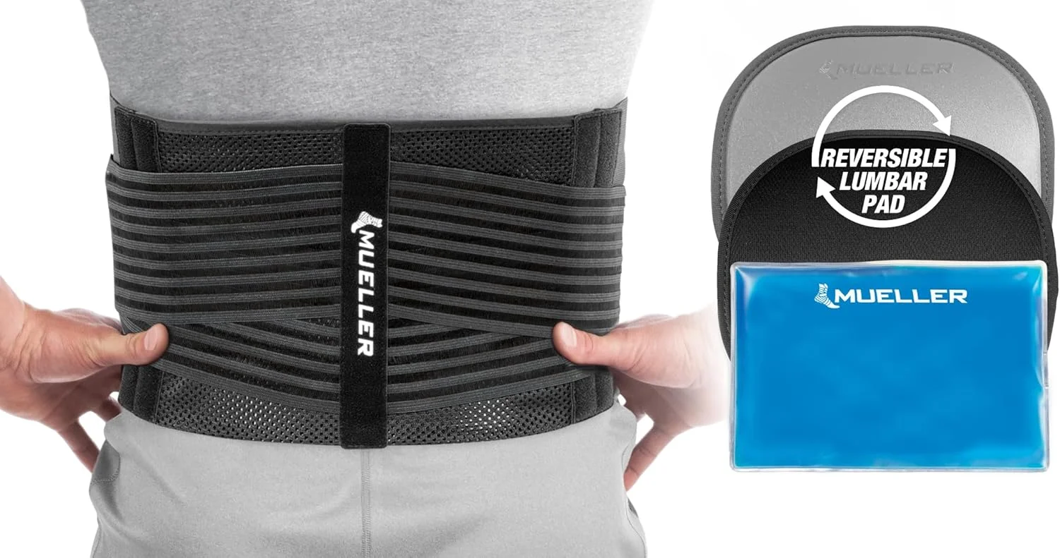 کمربند طبی کمر مولر اسپورتس مدیسین 4 در 1 با کمپرس گرم/سرد قابل جابجایی، برای مردان و زنان، مشکی، سایز آزاد