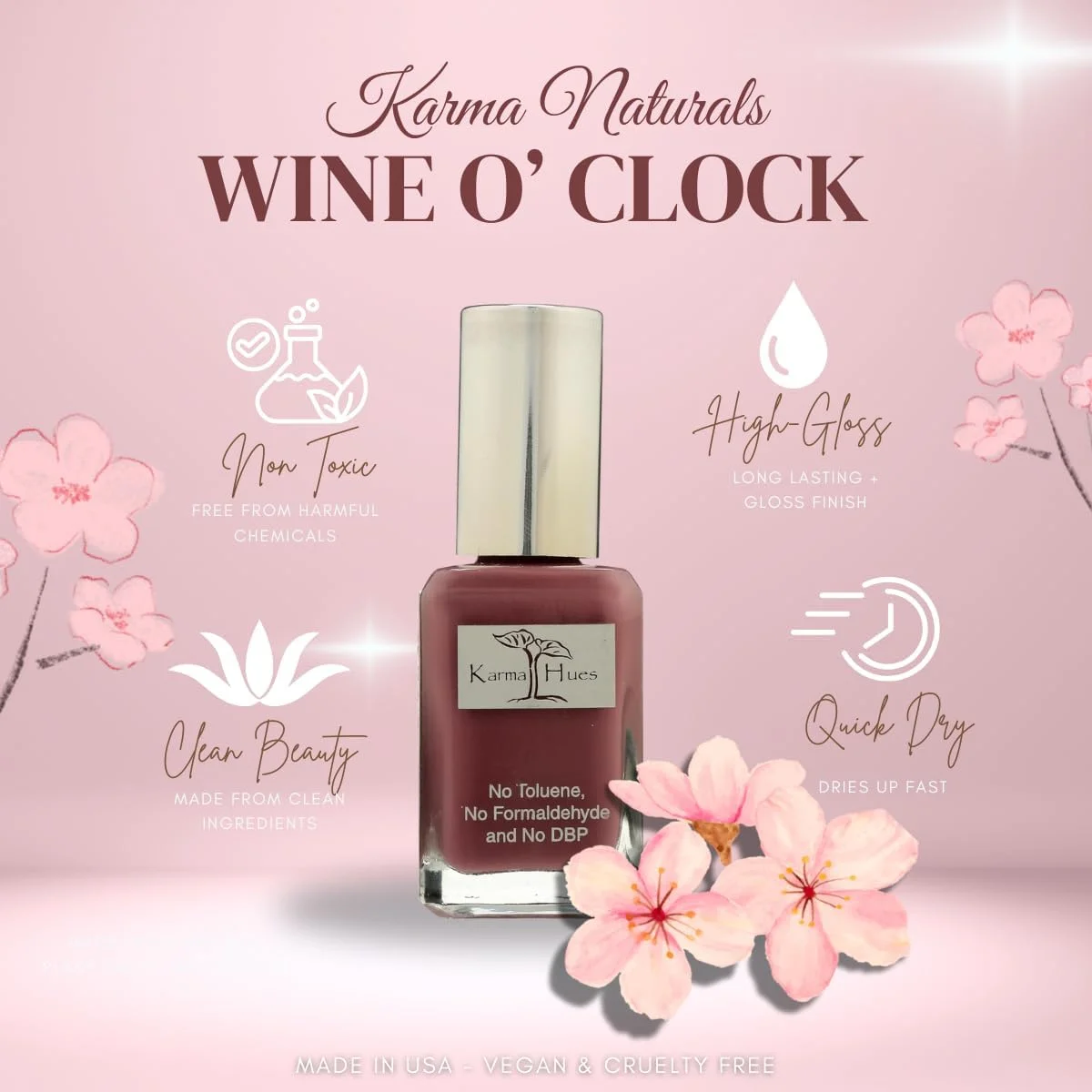 لاک ناخن غیر آلرژی زا کارما ارگانیک (WINE O'CLOCK)