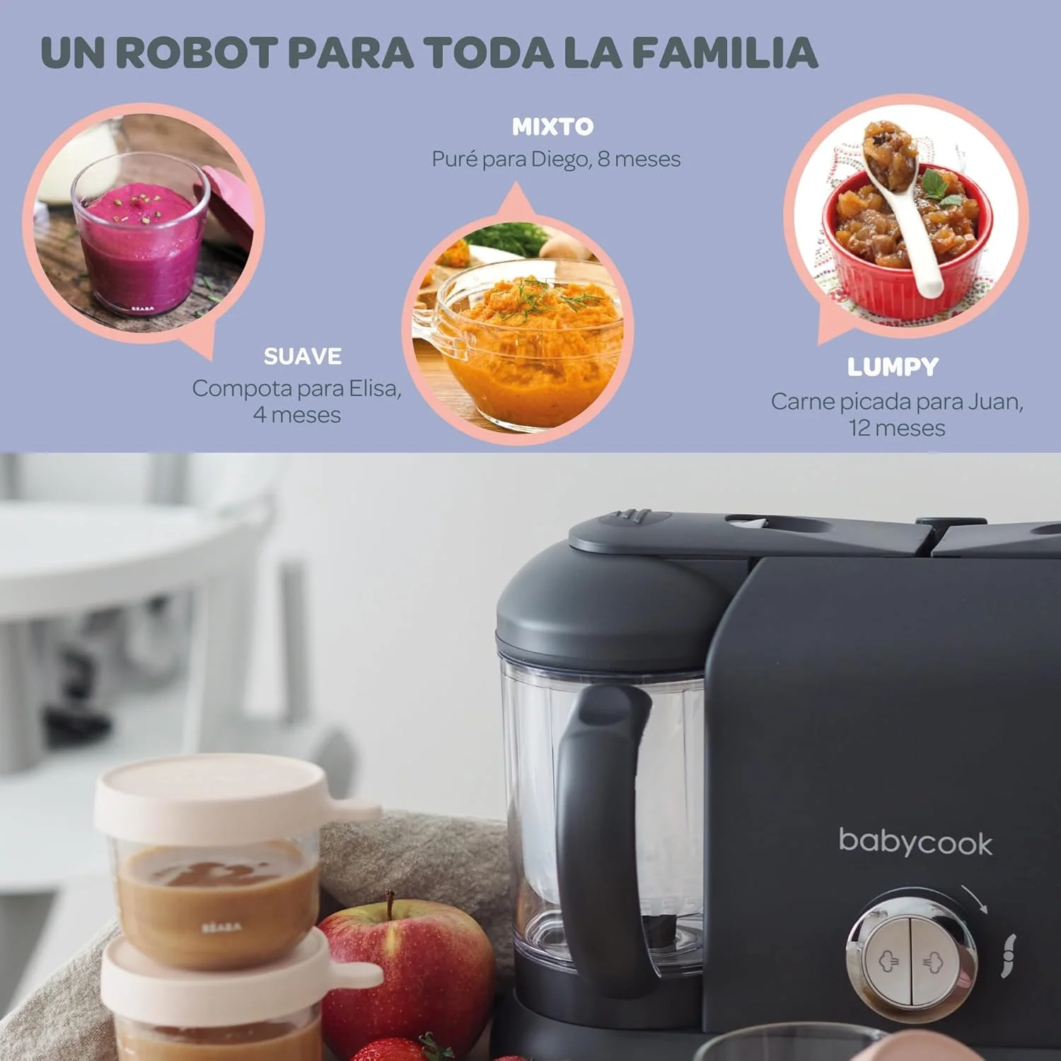 غذاساز کودک 4 در 1 ب آ ب آ مدل Babycook Duo، بخارپز سریع 15 دقیقه ای، مناسب برای تنوع غذایی، ظرف های کوچک خانگی کودک، ظرفیت XXL 2200 میلی لیتر، خاکستری تیره غذاساز کودک 4 در 1 ب آ ب آ مدل Babycook Duo، بخارپز سریع 15 دقیقه ای، مناسب برای تنوع غذایی، ظرف های کوچک خانگی کودک، ظرفیت XXL 2200 میلی لیتر، خاکستری تیره