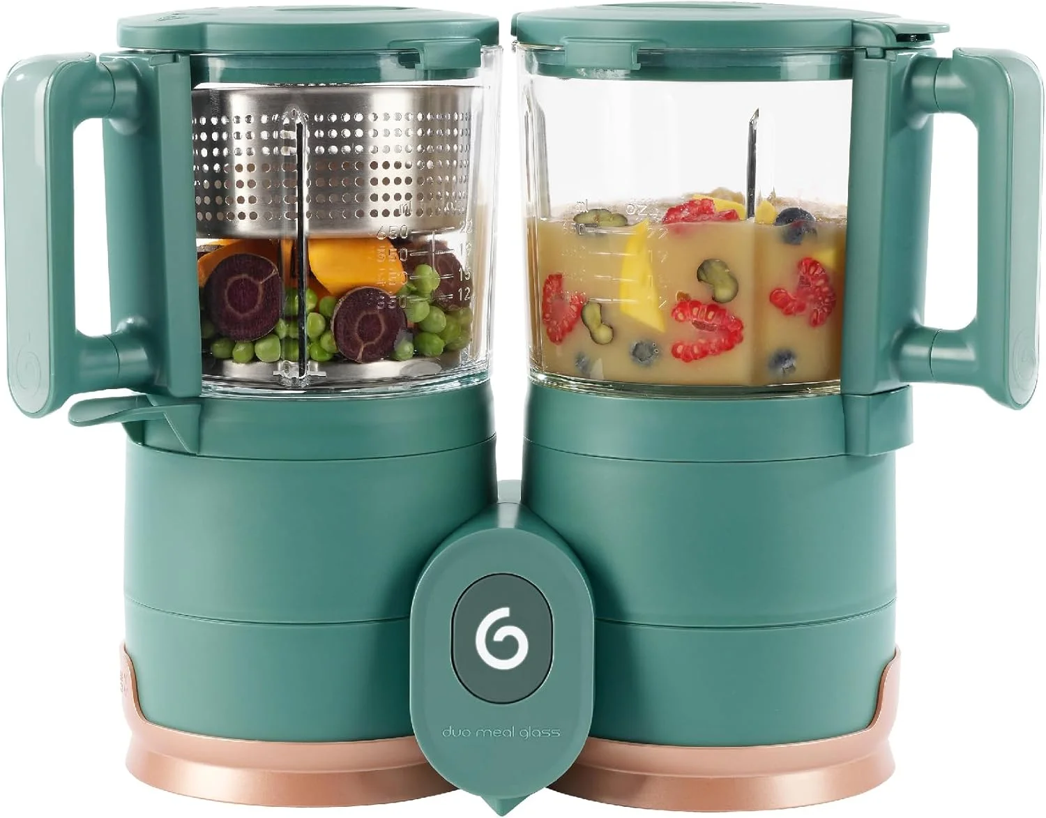 غذاساز کودک شیشه ای Babymoov Duo Meal - پردازشگر غذای کودک با بخارپز شیشه ای داخلی، سبد استیل ضد زنگ و مخلوط کن شیشه ای (ظرفیت بیش از 6 پیمانه)، سبز تیره