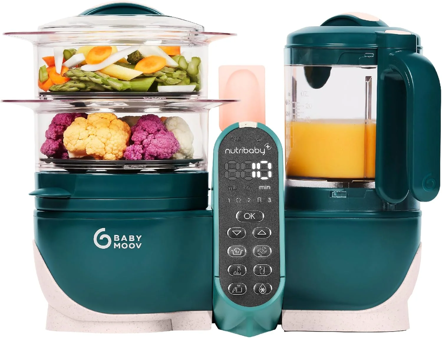 غذاساز چند منظوره 6 در 1 Babymoov - Nutribaby(+) | بخارپز، مخلوط کن، ظرفیت بزرگ برای کودک، ایده آل برای پخت دسته ای | سبز اوپال