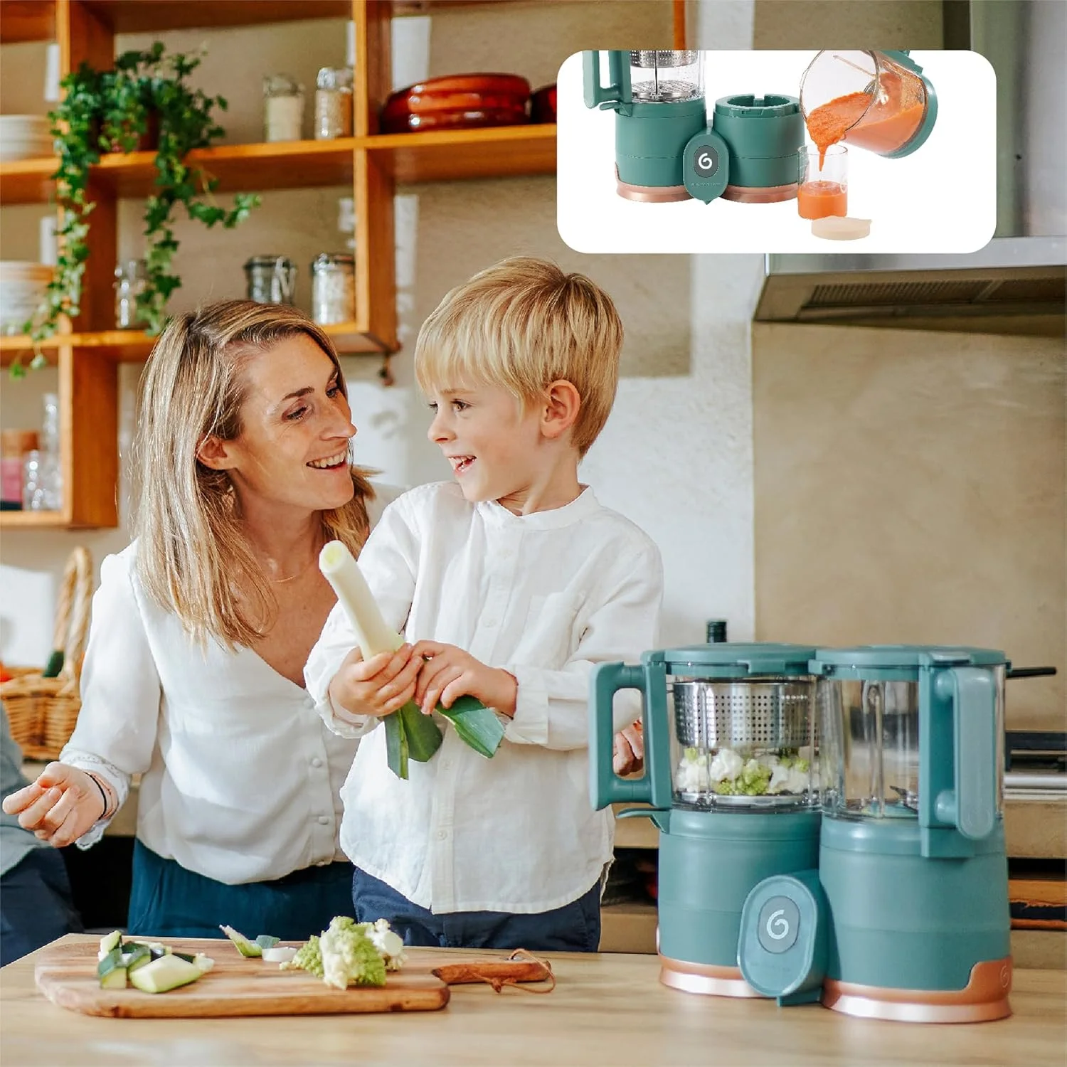 غذاساز کودک شیشه ای Babymoov Duo Meal - پردازشگر غذای کودک با بخارپز شیشه ای داخلی، سبد استیل ضد زنگ و مخلوط کن شیشه ای (ظرفیت بیش از 6 پیمانه)، سبز تیره غذاساز کودک شیشه ای Babymoov Duo Meal - پردازشگر غذای کودک با بخارپز شیشه ای داخلی، سبد استیل ضد زنگ و مخلوط کن شیشه ای (ظرفیت بیش از 6 پیمانه)، سبز تیره
