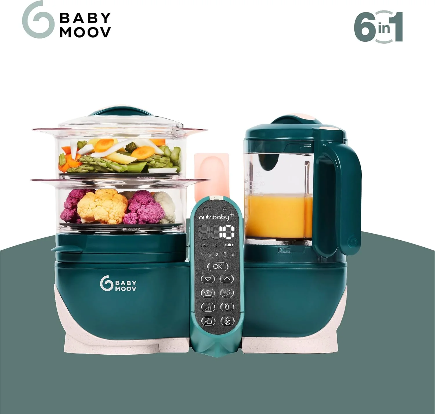غذاساز چند منظوره 6 در 1 Babymoov - Nutribaby(+) | بخارپز، مخلوط کن، ظرفیت بزرگ برای کودک، ایده آل برای پخت دسته ای | سبز اوپال غذاساز چند منظوره 6 در 1 Babymoov - Nutribaby(+) | بخارپز، مخلوط کن، ظرفیت بزرگ برای کودک، ایده آل برای پخت دسته ای | سبز اوپال