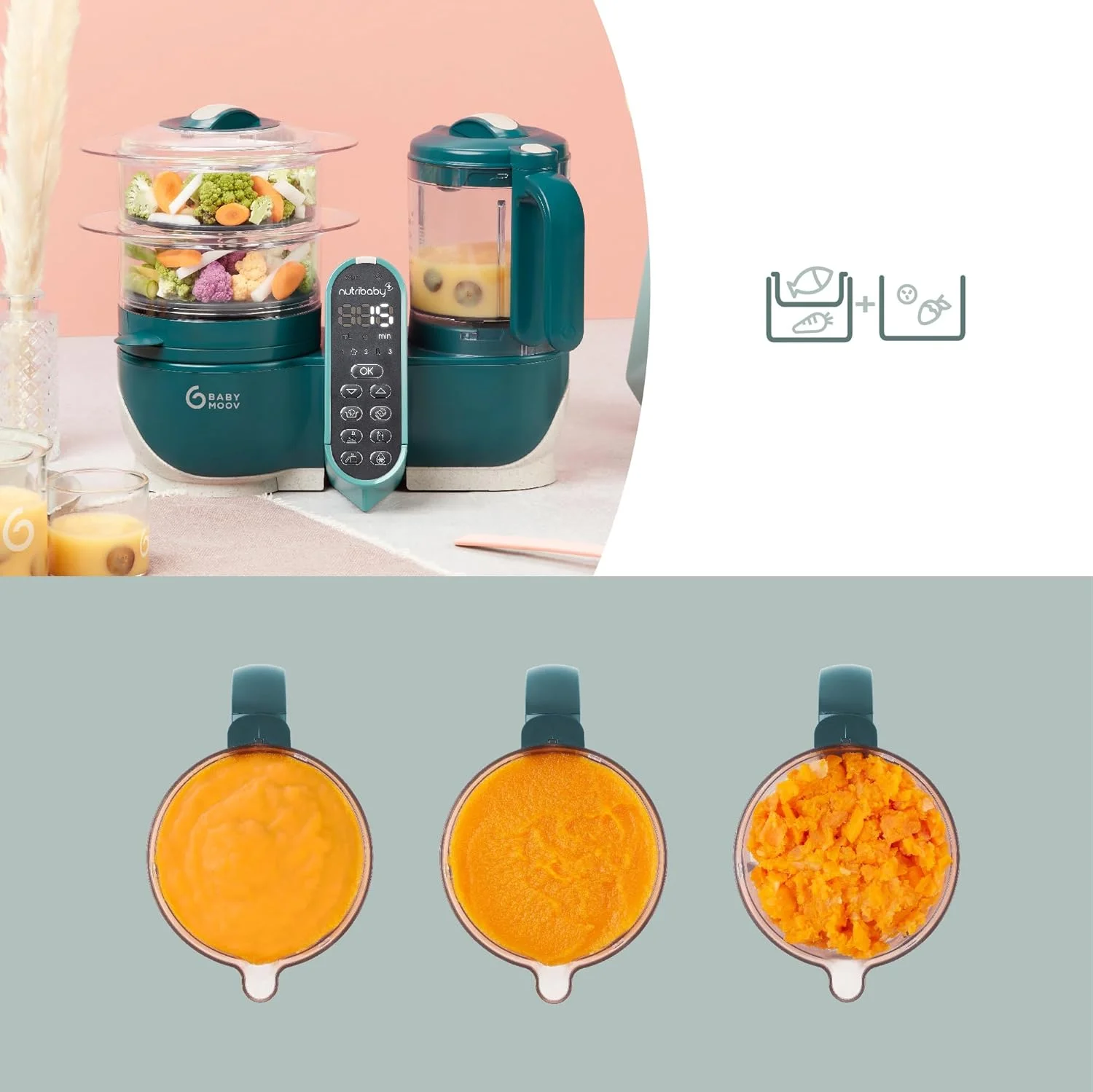 غذاساز چند منظوره 6 در 1 Babymoov - Nutribaby(+) | بخارپز، مخلوط کن، ظرفیت بزرگ برای کودک، ایده آل برای پخت دسته ای | سبز اوپال غذاساز چند منظوره 6 در 1 Babymoov - Nutribaby(+) | بخارپز، مخلوط کن، ظرفیت بزرگ برای کودک، ایده آل برای پخت دسته ای | سبز اوپال