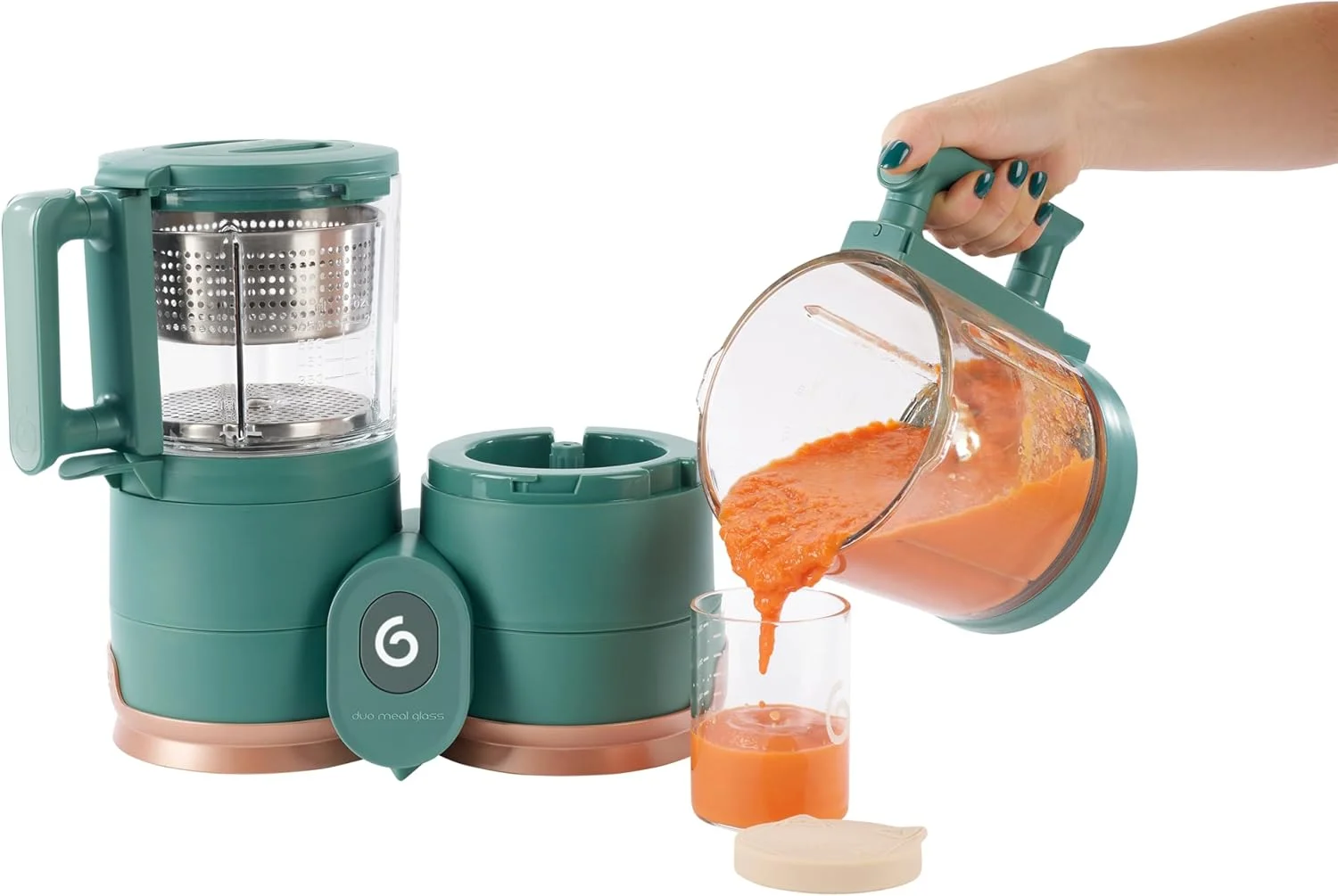 غذاساز کودک شیشه ای Babymoov Duo Meal - پردازشگر غذای کودک با بخارپز شیشه ای داخلی، سبد استیل ضد زنگ و مخلوط کن شیشه ای (ظرفیت بیش از 6 پیمانه)، سبز تیره غذاساز کودک شیشه ای Babymoov Duo Meal - پردازشگر غذای کودک با بخارپز شیشه ای داخلی، سبد استیل ضد زنگ و مخلوط کن شیشه ای (ظرفیت بیش از 6 پیمانه)، سبز تیره
