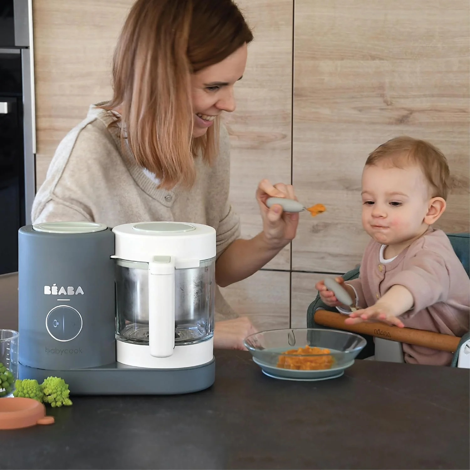 بیبا - Babycook Neo - دستگاه غذاساز کودک - 4 در 1: پردازشگر غذا، مخلوط کن و پزنده - پخت و پز بخارپز ملایم - غذای خانگی سریع کودک - کاسه شیشه ای - وان استیل ضد زنگ - خاکستری معدنی