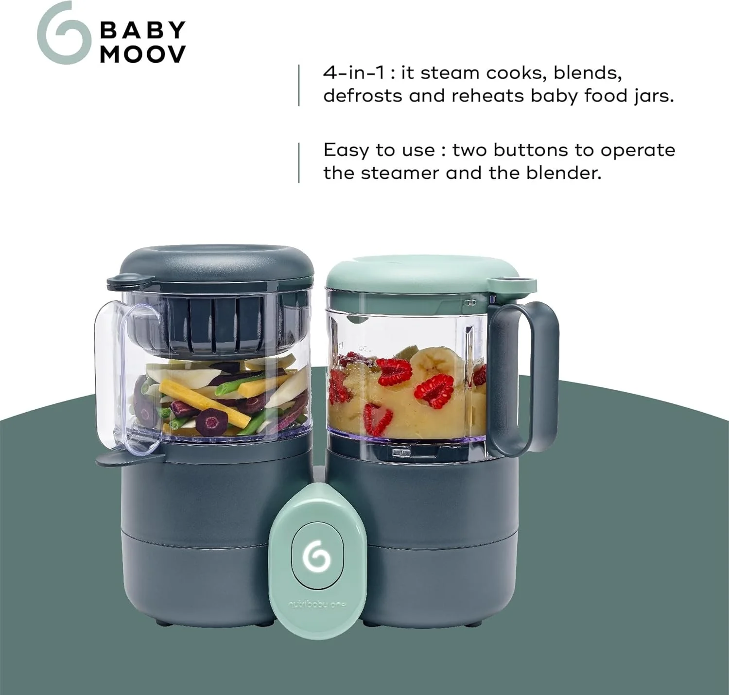 غذاساز کودک 4 در 1 Babymoov Nutribaby One، مخلوط کن و بخارپز غذای کودک، غذاساز برای از شیر گرفتن، گرم کننده، یخ زدا