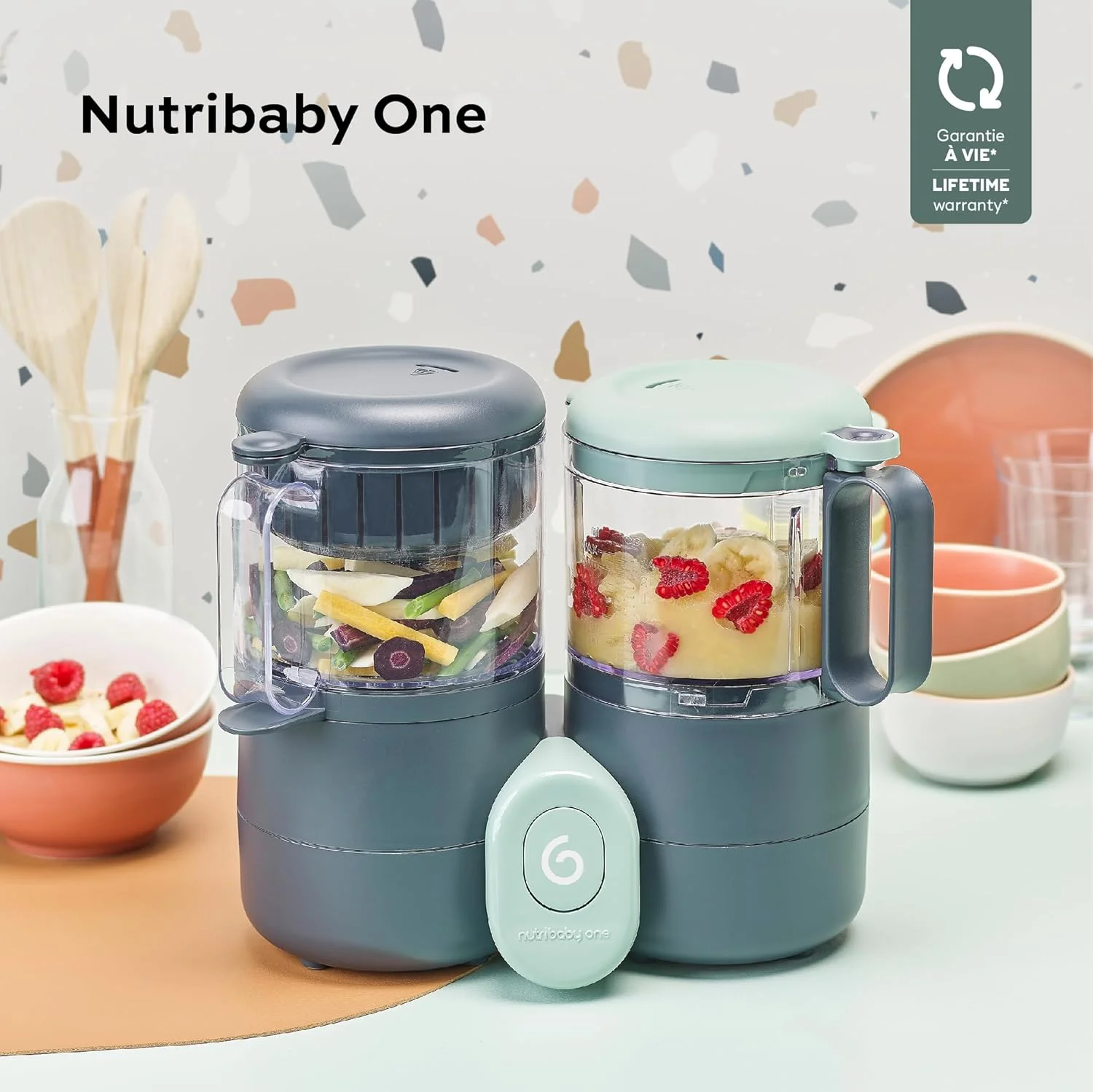 غذاساز کودک 4 در 1 Babymoov Nutribaby One، بخارپز، مخلوط کن، مناسب برای شروع غذای کمکی، قابلمه های کوچک، بخارپز سریع و ملایم، خاکستری