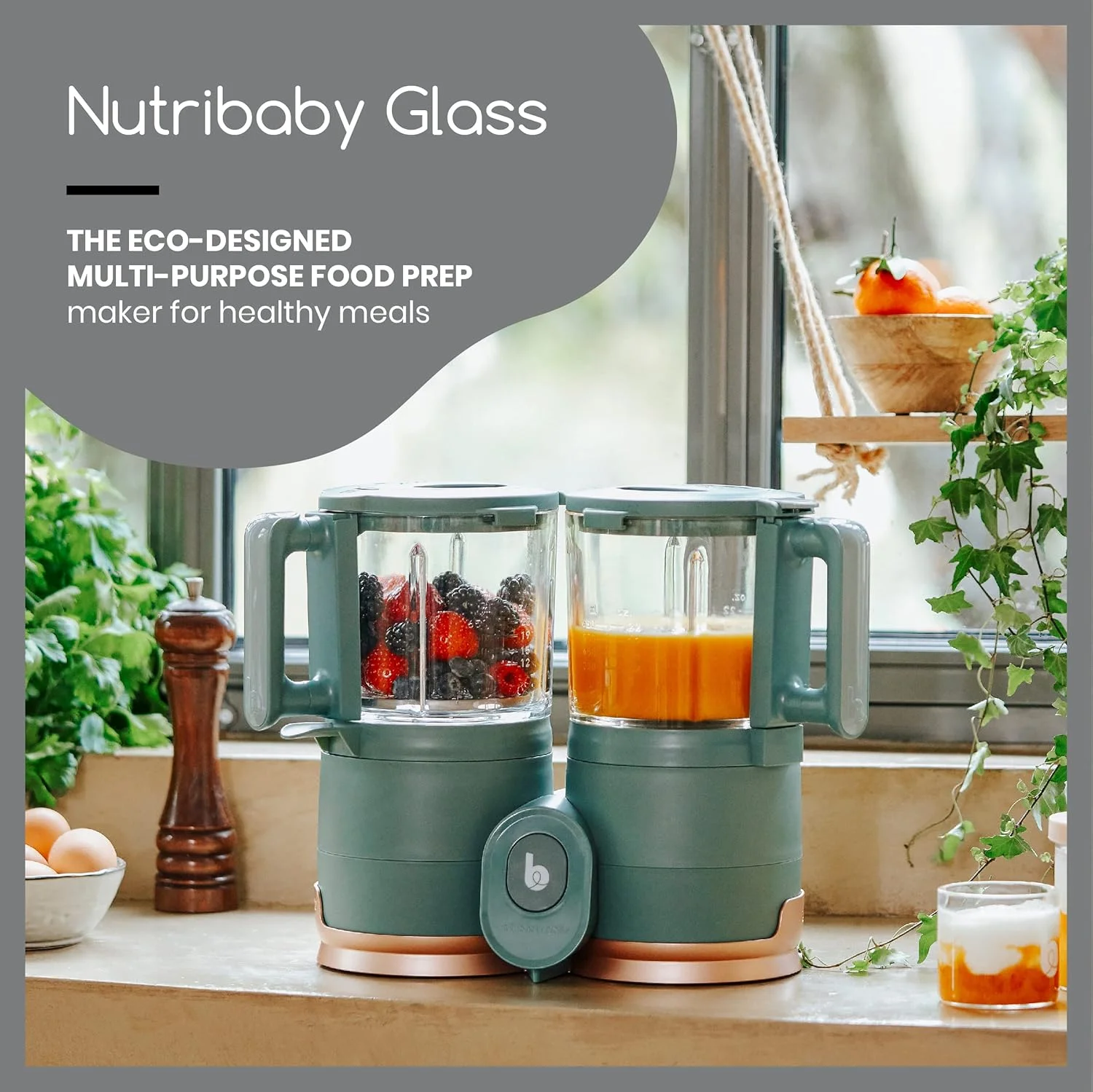 غذاساز کودک 4 در 1 Babymoov Nutribaby Glass، مخلوط کن و بخارپز غذای کودک، پردازنده غذا برای از شیر گرفتن، گرم کننده، یخ زدا | کاسه های شیشه ای سازگار با محیط زیست | سبد استیل ضد زنگ غذاساز کودک 4 در 1 Babymoov Nutribaby Glass، مخلوط کن و بخارپز غذای کودک، پردازنده غذا برای از شیر گرفتن، گرم کننده، یخ زدا | کاسه های شیشه ای سازگار با محیط زیست | سبد استیل ضد زنگ