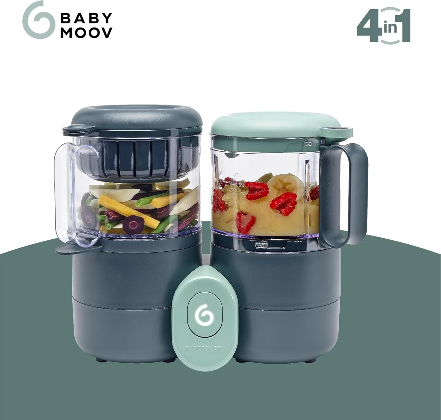 غذاساز کودک 4 در 1 Babymoov Nutribaby One، بخارپز، مخلوط کن، مناسب برای شروع غذای کمکی، قابلمه های کوچک، بخارپز سریع و ملایم، خاکستری