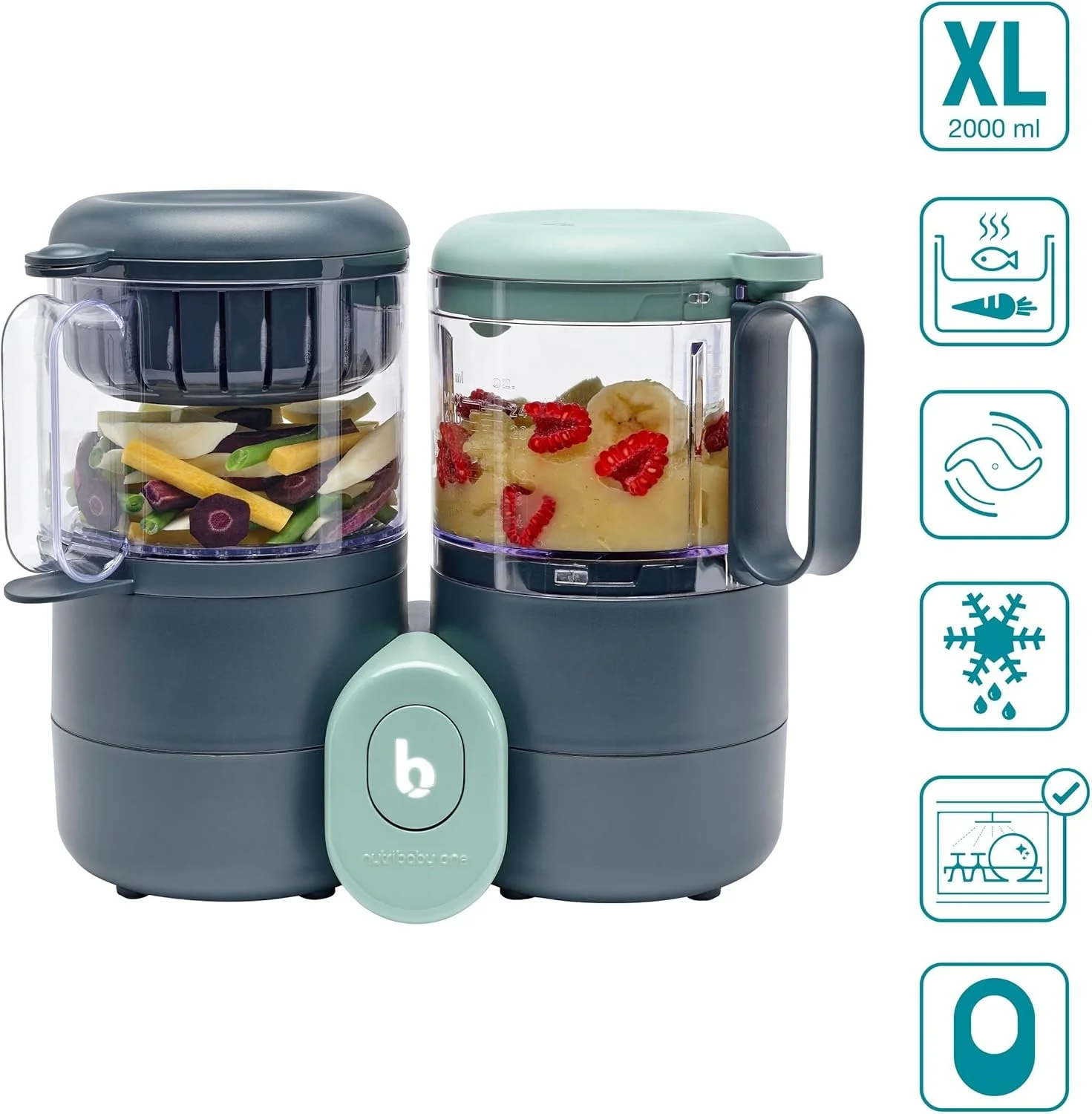 غذاساز کودک 4 در 1 بابی موو Nutribaby One + 3 عدد ظرف غذای کودک با درب 180 میلی لیتر و 2 عدد قاشق سیلیکونی