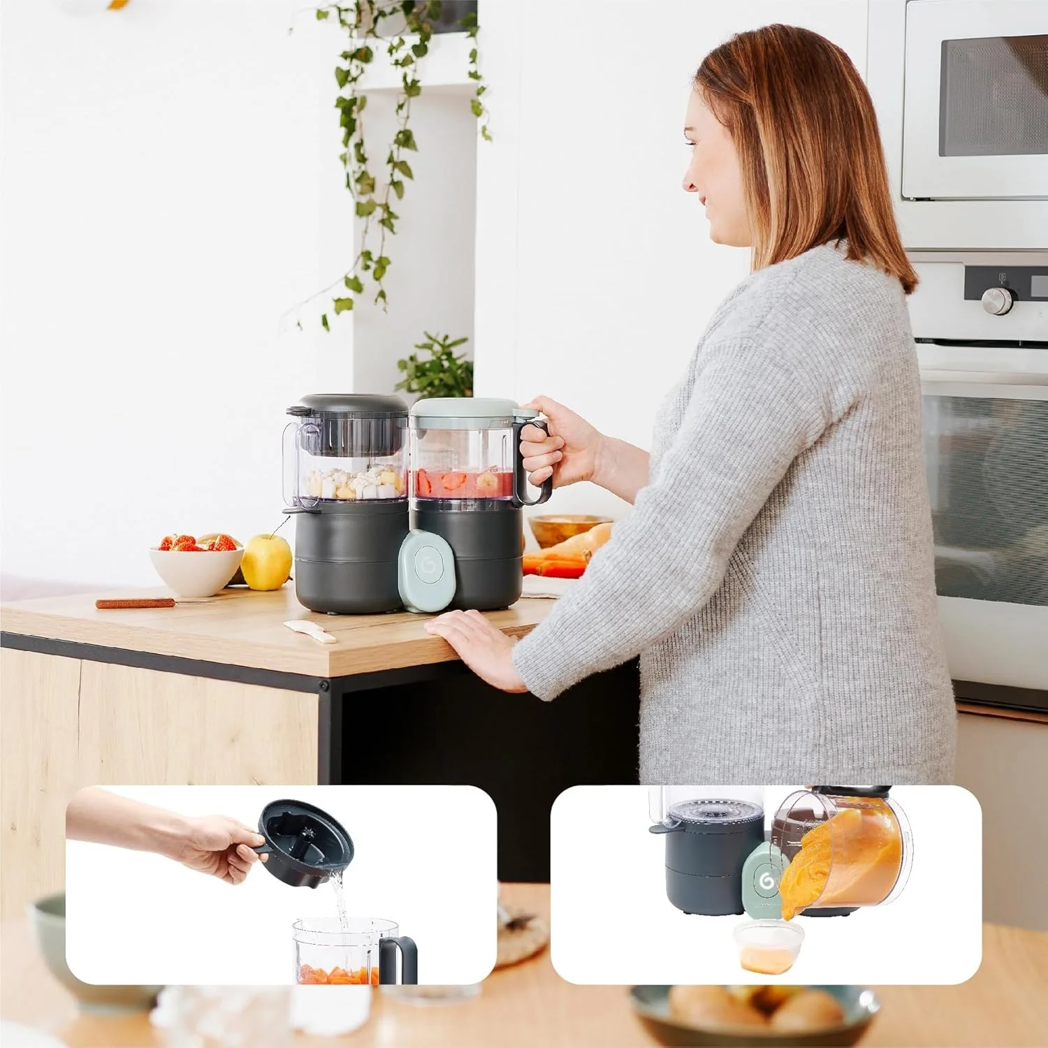 غذاساز کودک 4 در 1 Babymoov Nutribaby One، مخلوط کن و بخارپز غذای کودک، غذاساز برای از شیر گرفتن، گرم کننده، یخ زدا
