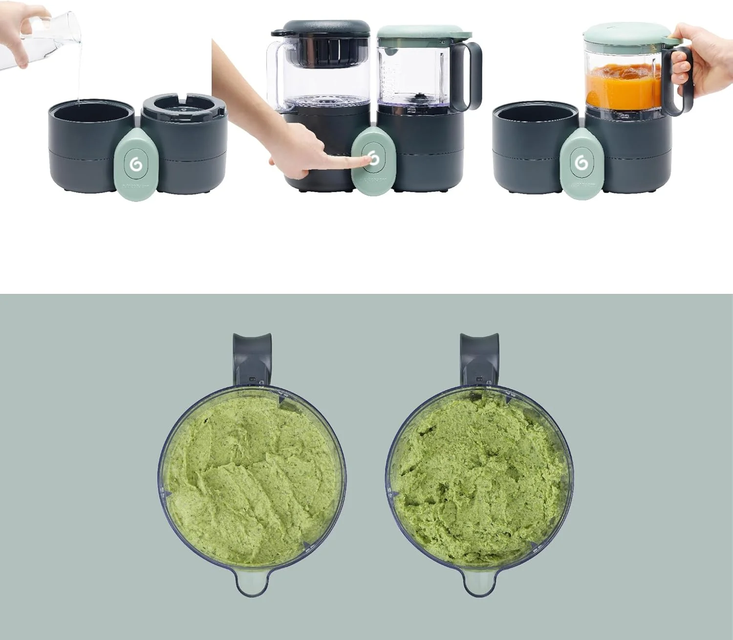غذاساز کودک 4 در 1 Babymoov Nutribaby One، بخارپز، مخلوط کن، مناسب برای شروع غذای کمکی، قابلمه های کوچک، بخارپز سریع و ملایم، خاکستری