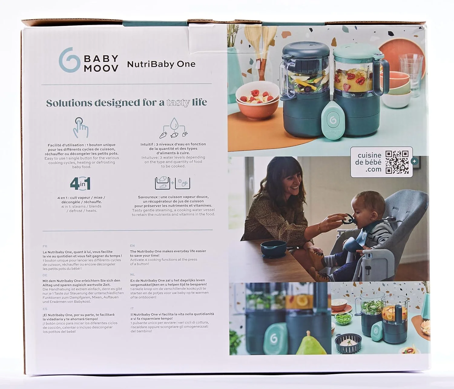 غذاساز کودک 4 در 1 Babymoov Nutribaby One، بخارپز، مخلوط کن، مناسب برای شروع غذای کمکی، قابلمه های کوچک، بخارپز سریع و ملایم، خاکستری