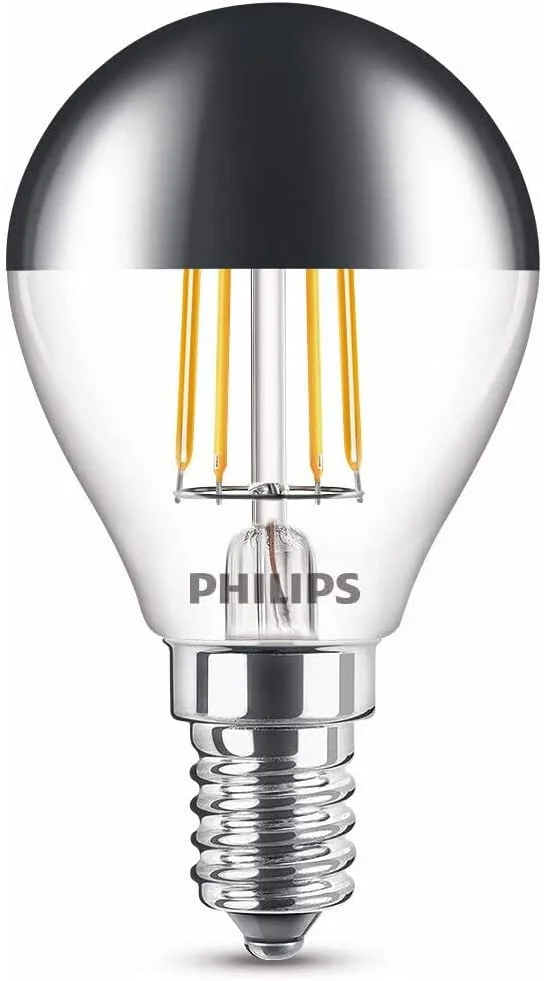 لامپ ال ای دی کلاسیک فیلیپس مدل Mirror Crown، پایه E14 (پیچ کوچک ادیسونی)، 4 وات (معادل 35 وات)، نور سفید گرم (2700 کلوین)، غیر قابل تنظیم نور