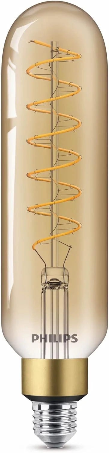 لامپ ال ای دی کلاسیک E27 فیلیپس، 40 وات، لامپ تزئینی وینتیج، لامپ میله ای XL، دیمر دار، طلایی، شفاف، شعله ای