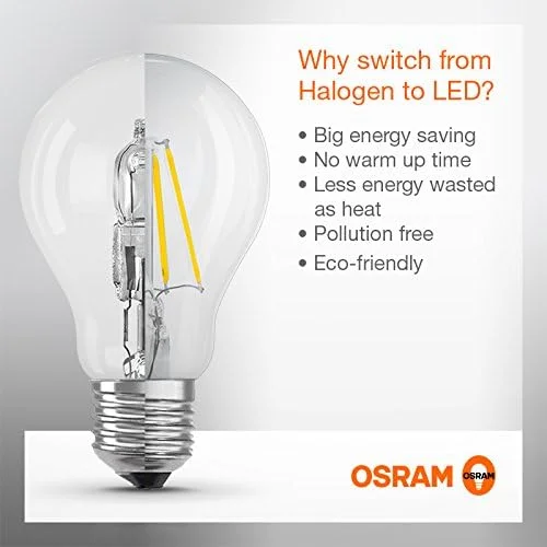 لامپ ال ای دی فیلامنتی کلاسیک OSRAM مدل CL A 60 827، پایه E27، توان 7 وات، نور سفید گرم