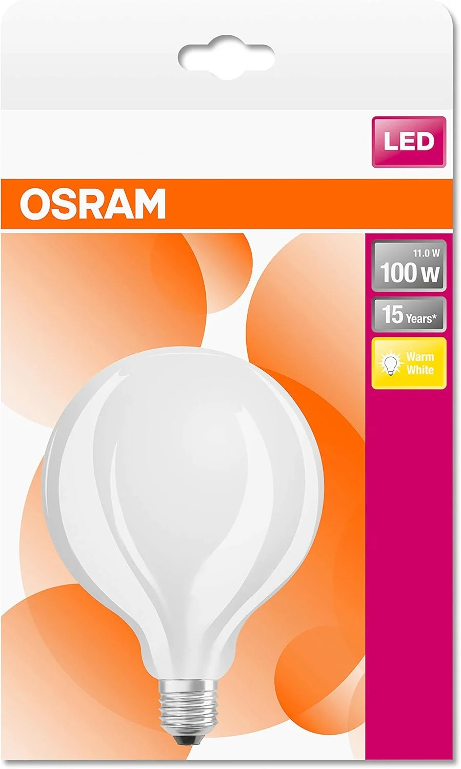 لامپ ال ای دی OSRAM / پایه: E27 / سفید گرم / 2700 کلوین / 11 وات / جایگزین لامپ رشته ای 100 وات / LED Retrofit CLASSIC GLOBE [کلاس بهره وری انرژی A++] / بسته 4 عددی