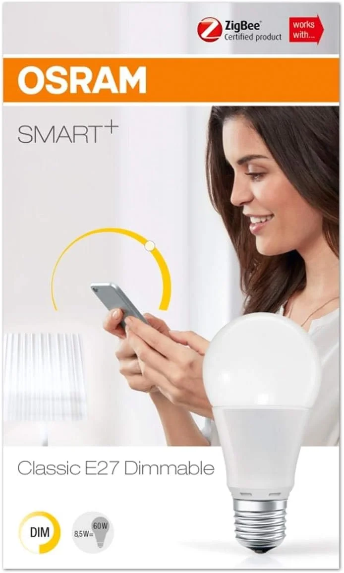 لامپ ال ای دی هوشمند OSRAM Smart+، لامپ ZigBee با سرپیچ E27، نور سفید گرم، دیمر دار، سازگار مستقیم با Echo Plus و Echo Show (نسل 2) لامپ ال ای دی هوشمند OSRAM Smart+، لامپ ZigBee با سرپیچ E27، نور سفید گرم، دیمر دار، سازگار مستقیم با Echo Plus و Echo Show (نسل 2)