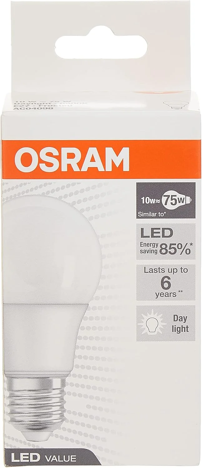 لامپ ال ای دی کلاسیک A مات OsRAM معادل 75 وات، 10 وات، پایه پیچی E27، نور روز/6500K، 750 لومن، بسته 2 عددی، O-Led-Cla-10W-Dfs-2P لامپ ال ای دی کلاسیک A مات OsRAM معادل 75 وات، 10 وات، پایه پیچی E27، نور روز/6500K، 750 لومن، بسته 2 عددی، O-Led-Cla-10W-Dfs-2P
