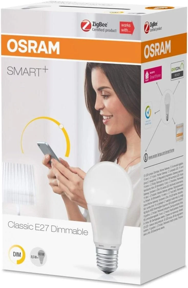 لامپ ال ای دی هوشمند OSRAM Smart+، لامپ ZigBee با سرپیچ E27، نور سفید گرم، دیمر دار، سازگار مستقیم با Echo Plus و Echo Show (نسل 2) لامپ ال ای دی هوشمند OSRAM Smart+، لامپ ZigBee با سرپیچ E27، نور سفید گرم، دیمر دار، سازگار مستقیم با Echo Plus و Echo Show (نسل 2)