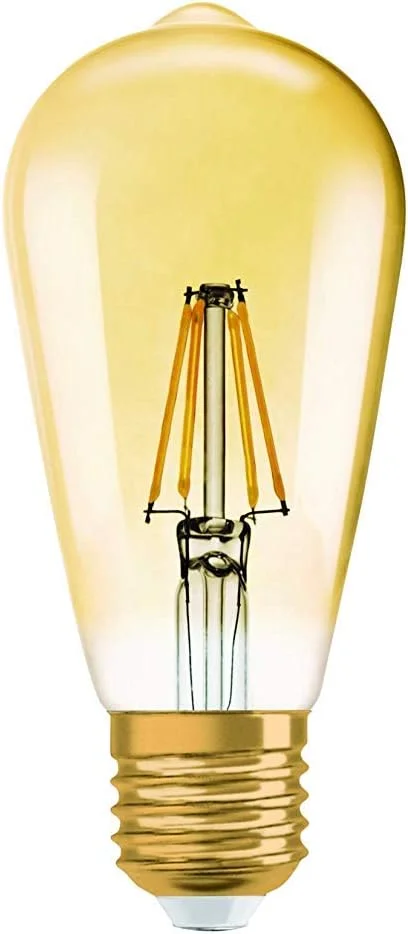 لامپ ادیسونی رشته‌ای ال ای دی Osram Vintage Edition 1906 – پایه E27 – شکل ادیسون طلایی کهربایی – دیمر پذیر – نور سفید گرم 2400 کلوین – 7 وات (معادل 54 وات)
