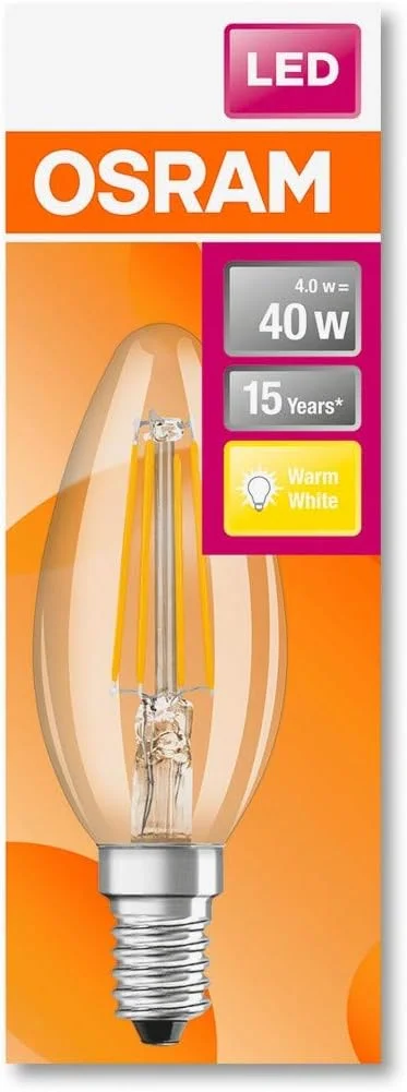 لامپ ال ای دی شمعی 4 وات 40 E14 گرم OSRAM 4058075116092، شفاف لامپ ال ای دی شمعی 4 وات 40 E14 گرم OSRAM 4058075116092، شفاف