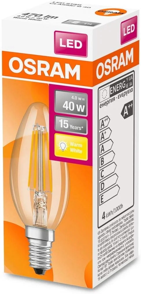 لامپ ال ای دی شمعی 4 وات 40 E14 گرم OSRAM 4058075116092، شفاف لامپ ال ای دی شمعی 4 وات 40 E14 گرم OSRAM 4058075116092، شفاف