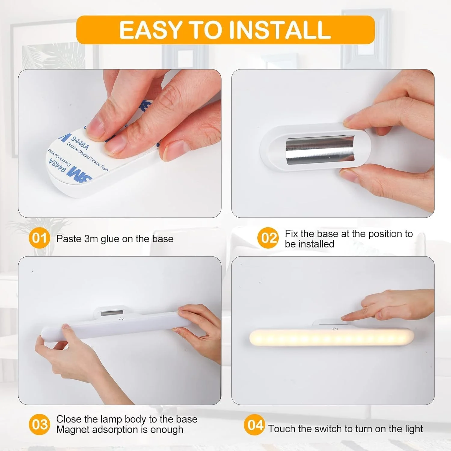 چراغ های زیر کابینتی SKY-TOUCH، چراغ های LED باتری قابل شارژ، میله چراغ LED دیمر دار با 3 حالت رنگی، قابل شارژ با USB، قفسه دیواری، کمد، آینه، کنار تخت، نورپردازی آشپزخانه (بسته 2 عددی) چراغ های زیر کابینتی SKY-TOUCH، چراغ های LED باتری قابل شارژ، میله چراغ LED دیمر دار با 3 حالت رنگی، قابل شارژ با USB، قفسه دیواری، کمد، آینه، کنار تخت، نورپردازی آشپزخانه (بسته 2 عددی)