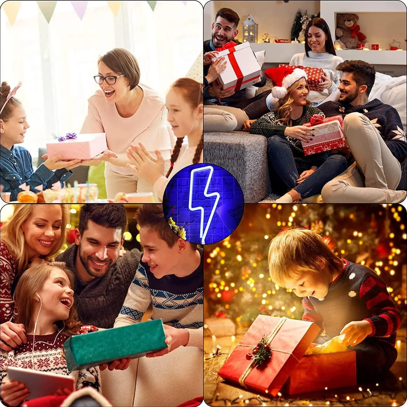 چراغ نئون طرح صاعقه SKY-TOUCH، چراغ LED نئون دیواری، چراغ نئون تزئینی USB، چراغ های تزئینی با باتری، دکور اتاق خواب، اتاق نشیمن، اتاق کودک (آبی)