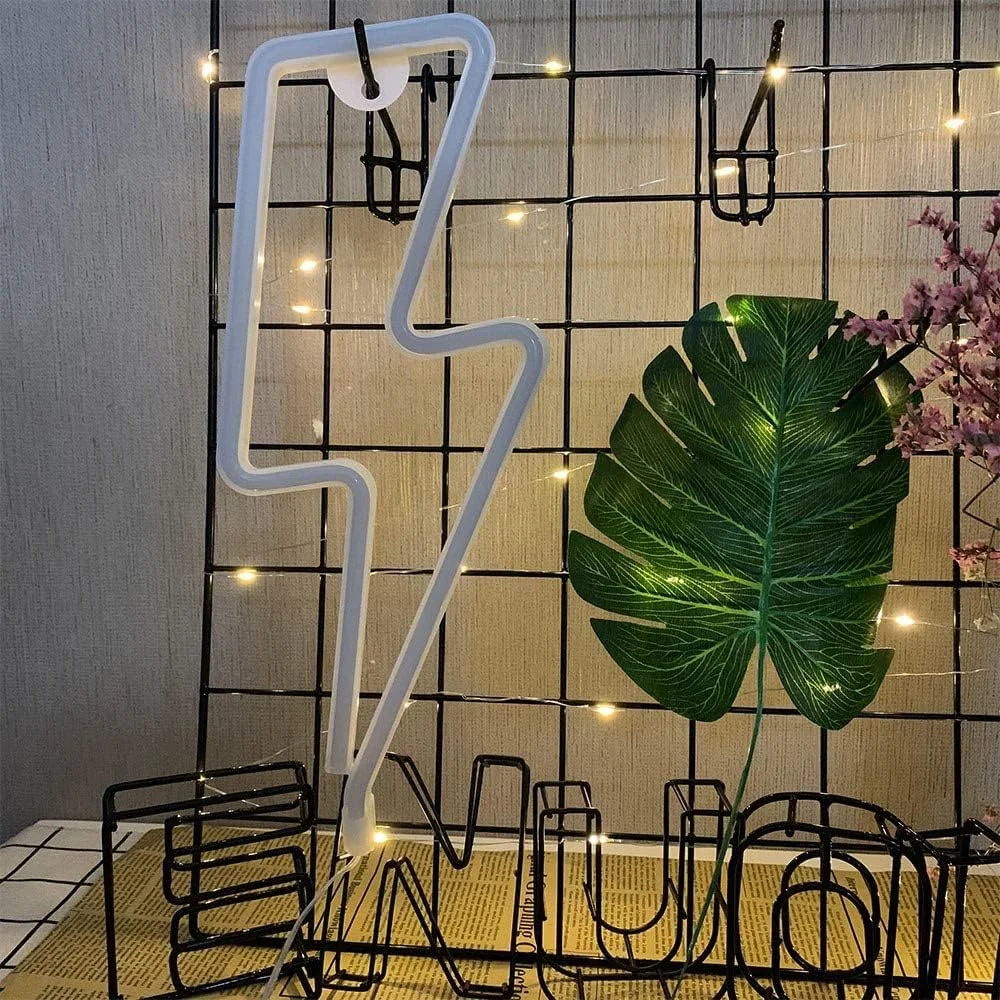 چراغ نئون طرح صاعقه SKY-TOUCH، چراغ LED نئون دیواری، چراغ نئون تزئینی USB، چراغ های تزئینی با باتری، دکور اتاق خواب، اتاق نشیمن، اتاق کودک (آبی)