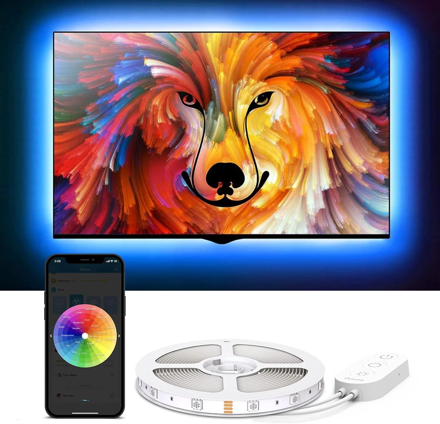 نور پس زمینه LED تلویزیون Govee با کنترل از طریق اپلیکیشن، نوار نور LED RGB، تغذیه از طریق USB، کیت نورپردازی قابل تنظیم برای تلویزیون 40-60 اینچ، کامپیوتر، مانیتور (4 عدد x 50 سانتی متر) نور پس زمینه LED تلویزیون Govee با کنترل از طریق اپلیکیشن، نوار نور LED RGB، تغذیه از طریق USB، کیت نورپردازی قابل تنظیم برای تلویزیون 40-60 اینچ، کامپیوتر، مانیتور (4 عدد x 50 سانتی متر)