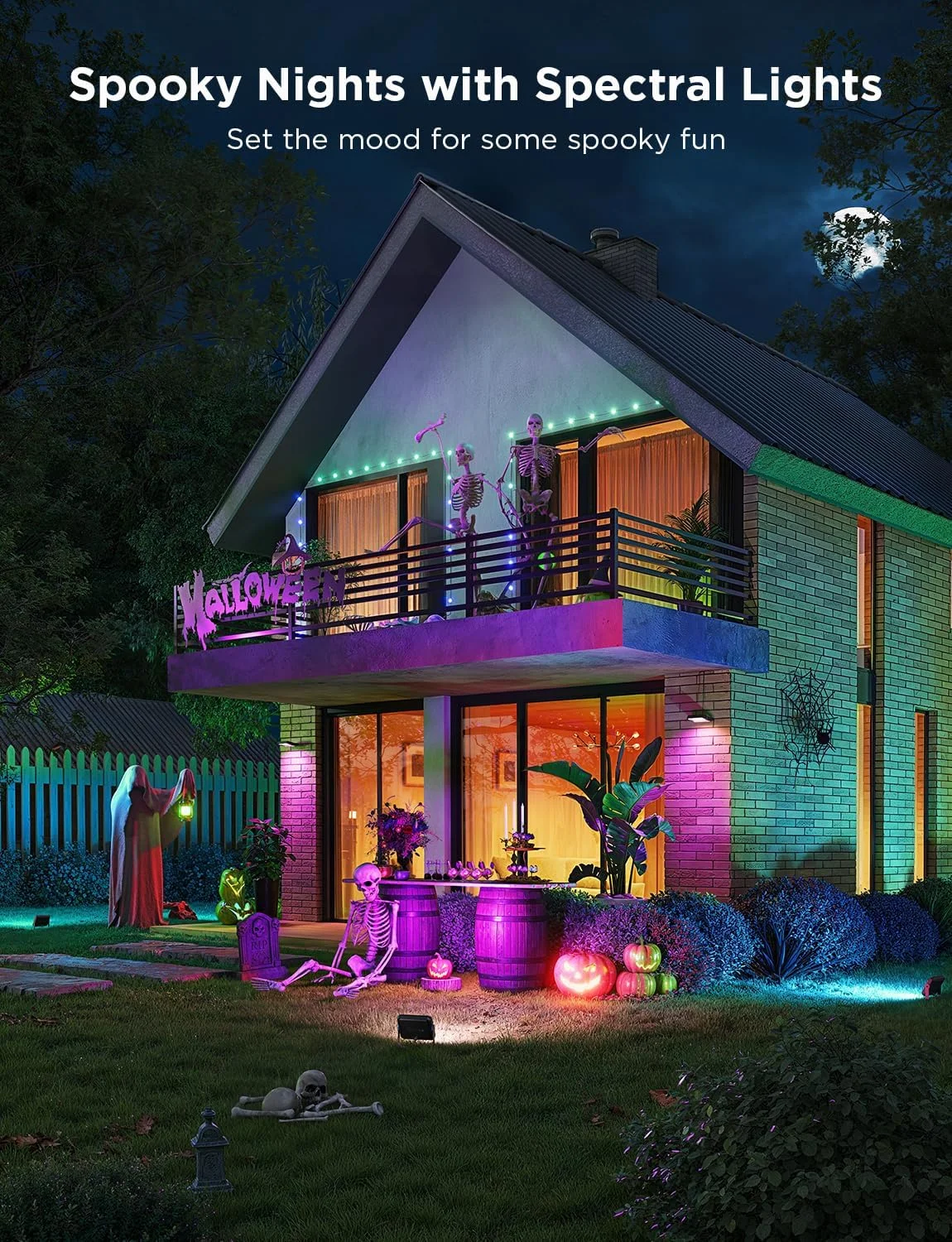 چراغ های پروژکتور فضای باز Govee 2، چراغ های LED RGBIC سفید گرم و سرد برای تزئینات فضای باز، 50 حالت صحنه، نورپردازی منظره، IP66 ارتقا یافته با کنترل برنامه، بسته 4 عددی سیمی