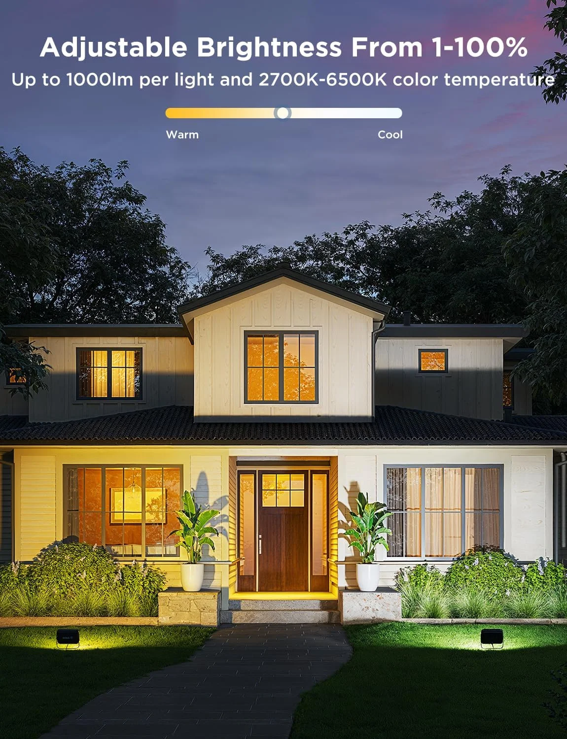 چراغ های پروژکتور فضای باز Govee 2، چراغ های LED RGBIC سفید گرم و سرد برای تزئینات فضای باز، 50 حالت صحنه، نورپردازی منظره، IP66 ارتقا یافته با کنترل برنامه، بسته 4 عددی سیمی