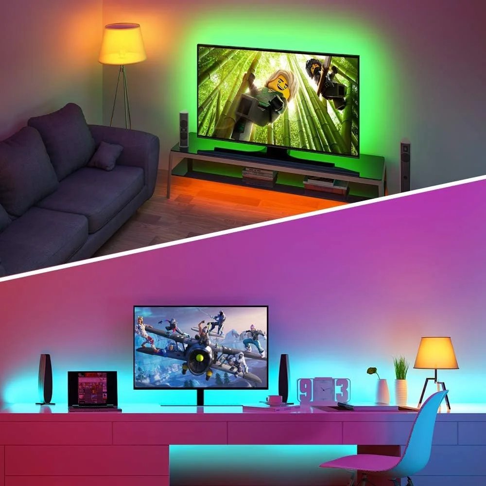 نور پس زمینه LED تلویزیون Govee با کنترل از طریق اپلیکیشن، نوار نور LED RGB، تغذیه از طریق USB، کیت نورپردازی قابل تنظیم برای تلویزیون 40-60 اینچ، کامپیوتر، مانیتور (4 عدد x 50 سانتی متر) نور پس زمینه LED تلویزیون Govee با کنترل از طریق اپلیکیشن، نوار نور LED RGB، تغذیه از طریق USB، کیت نورپردازی قابل تنظیم برای تلویزیون 40-60 اینچ، کامپیوتر، مانیتور (4 عدد x 50 سانتی متر)