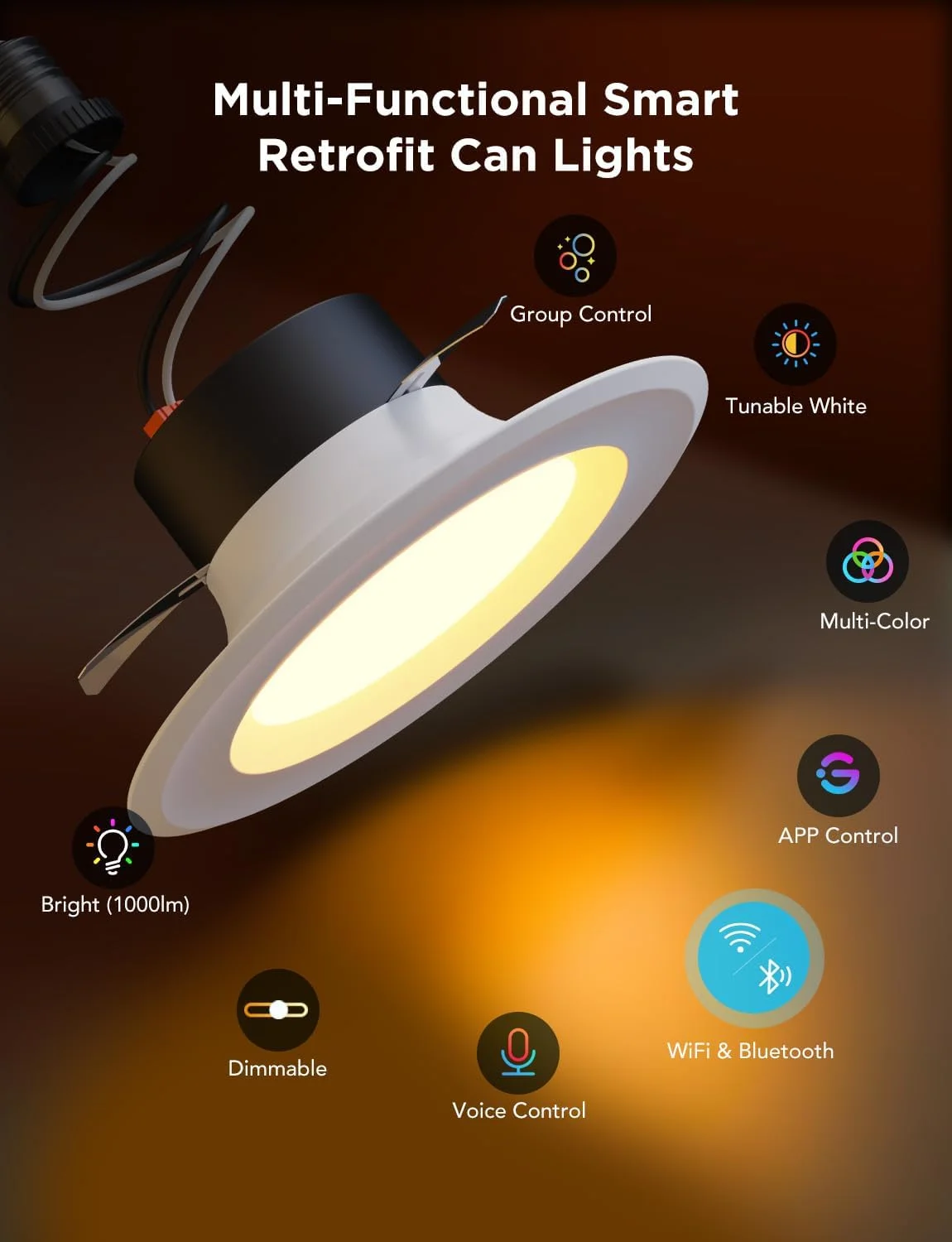 چراغ های توکار هوشمند Govee، 6 اینچ، اتصال مستقیم Wi-Fi بلوتوث RGBWW، 65 حالت صحنه، سازگار با الکسا و گوگل اسیستنت، 1000 لومن، بسته 4 عددی چراغ های توکار هوشمند Govee، 6 اینچ، اتصال مستقیم Wi-Fi بلوتوث RGBWW، 65 حالت صحنه، سازگار با الکسا و گوگل اسیستنت، 1000 لومن، بسته 4 عددی