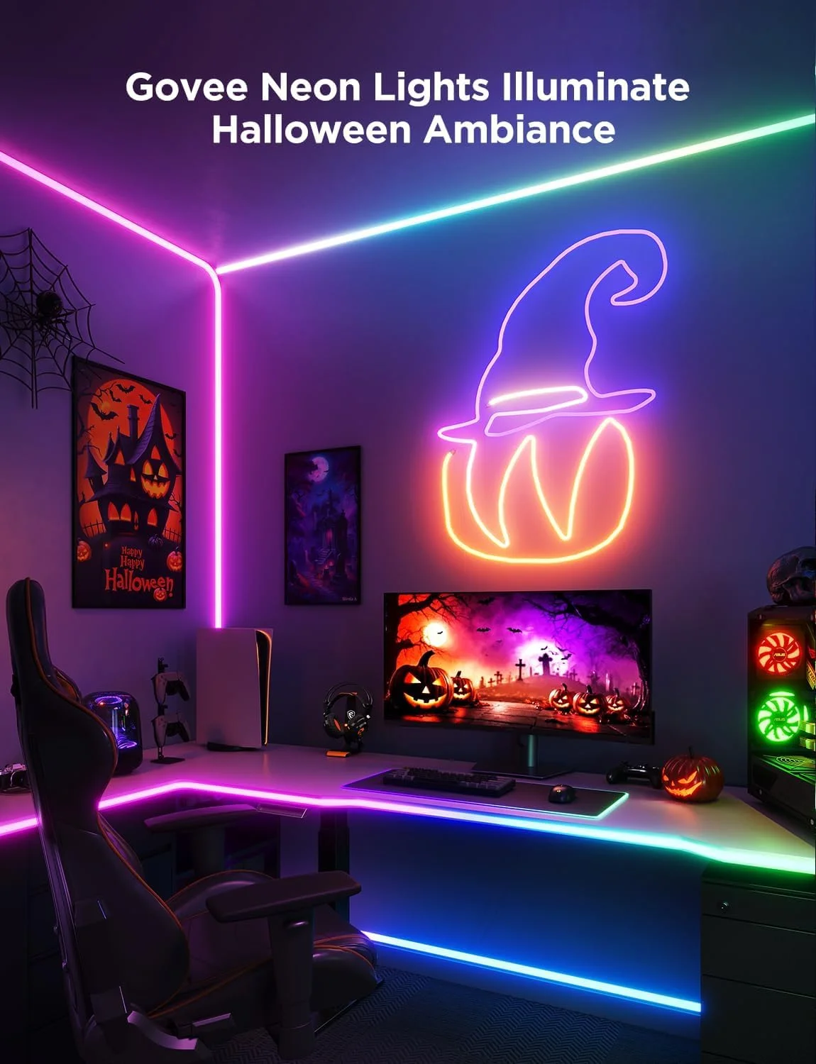 چراغ های گیمینگ RGBIC Govee، چراغ های نئون طنابی 3 متری با نور ملایم برای میز گیمینگ، نوارهای LED همگام با Razer Chroma، کنترل هوشمند از طریق اپلیکیشن، قابلیت برش، همگام سازی با موسیقی، آداپتور (فقط وای فای 2.4G)