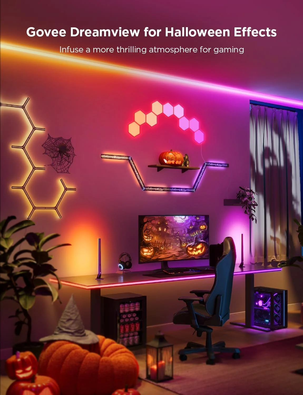 چراغ های گیمینگ RGBIC Govee، چراغ های نئون طنابی 3 متری با نور ملایم برای میز گیمینگ، نوارهای LED همگام با Razer Chroma، کنترل هوشمند از طریق اپلیکیشن، قابلیت برش، همگام سازی با موسیقی، آداپتور (فقط وای فای 2.4G)