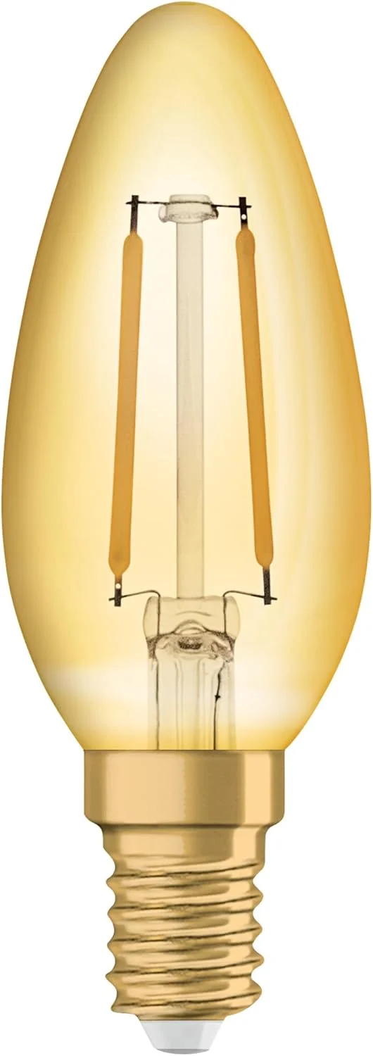 لامپ ال ای دی فیلامنتی OSRAM Vintage 1906 Classic B FIL، پایه E14، شکل شمع مینی کلاسیک، طلایی، 2.5 وات، 220 لومن، 2400 کلوین، رنگ نور سفید گرم و راحت، مصرف انرژی بسیار کم، عمر طولانی لامپ ال ای دی فیلامنتی OSRAM Vintage 1906 Classic B FIL، پایه E14، شکل شمع مینی کلاسیک، طلایی، 2.5 وات، 220 لومن، 2400 کلوین، رنگ نور سفید گرم و راحت، مصرف انرژی بسیار کم، عمر طولانی