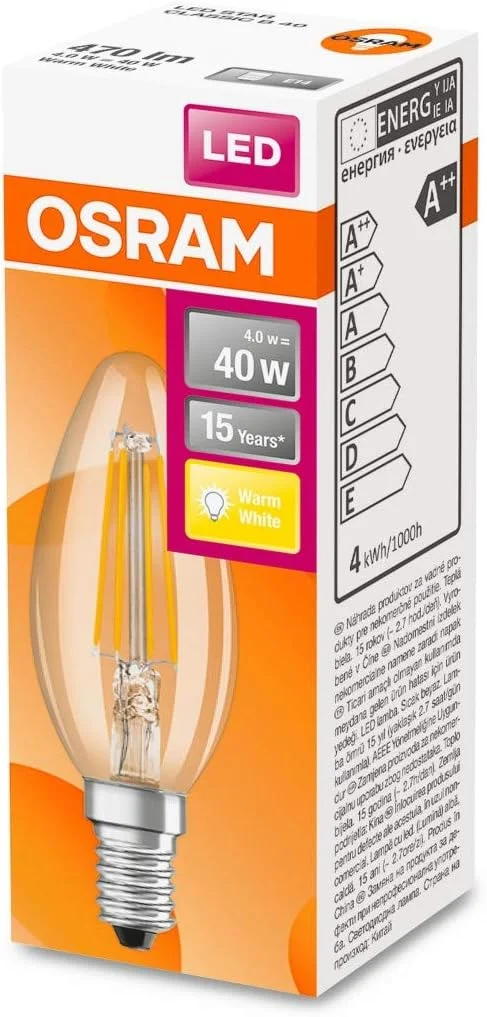 لامپ ال ای دی شمعی 4 وات 40 E14 گرم OSRAM 4058075116092، شفاف لامپ ال ای دی شمعی 4 وات 40 E14 گرم OSRAM 4058075116092، شفاف