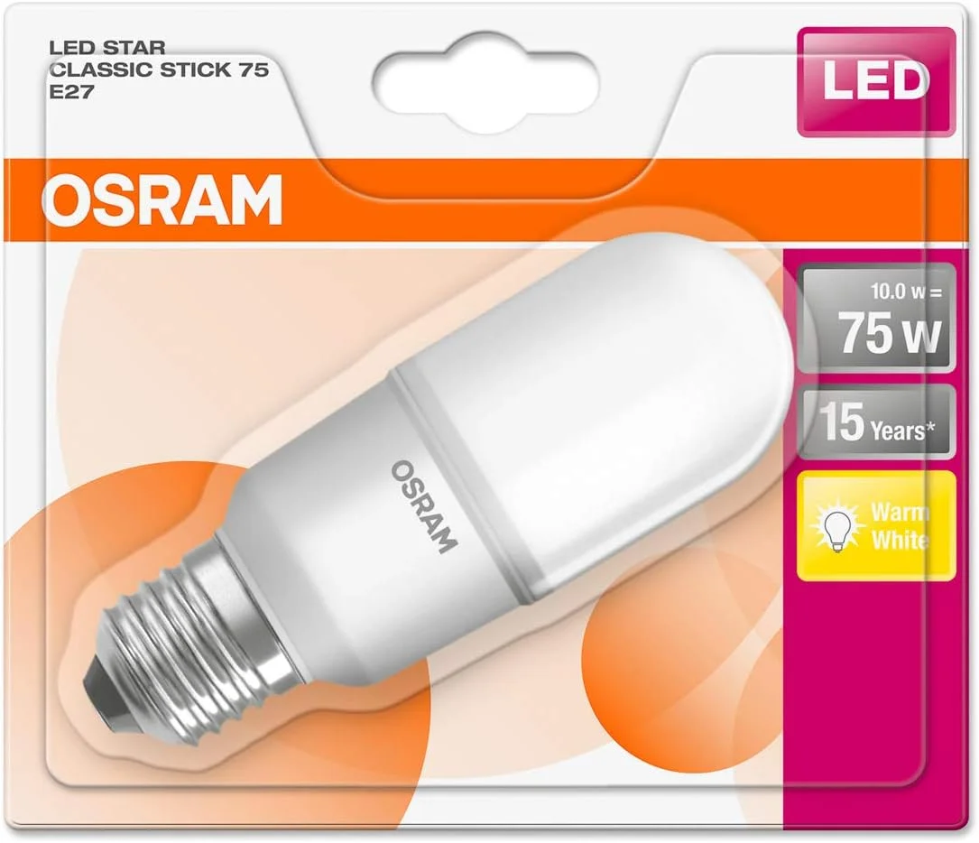 لامپ ال ای دی Osram / پایه E27 / سفید گرم (2700 کلوین) / جایگزین لامپ های رشته ای 75 وات / 10.00 وات / مات / LED Star Stick، بسته 1 عددی