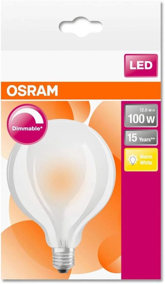 لامپ ال ای دی اسرام | پایه E27 | نور گرم سفید | 2700 کلوین 12 وات LED Star Classic Globe دیمر پذیر معادل لامپ 100 وات لامپ ال ای دی اسرام | پایه E27 | نور گرم سفید | 2700 کلوین 12 وات LED Star Classic Globe دیمر پذیر معادل لامپ 100 وات